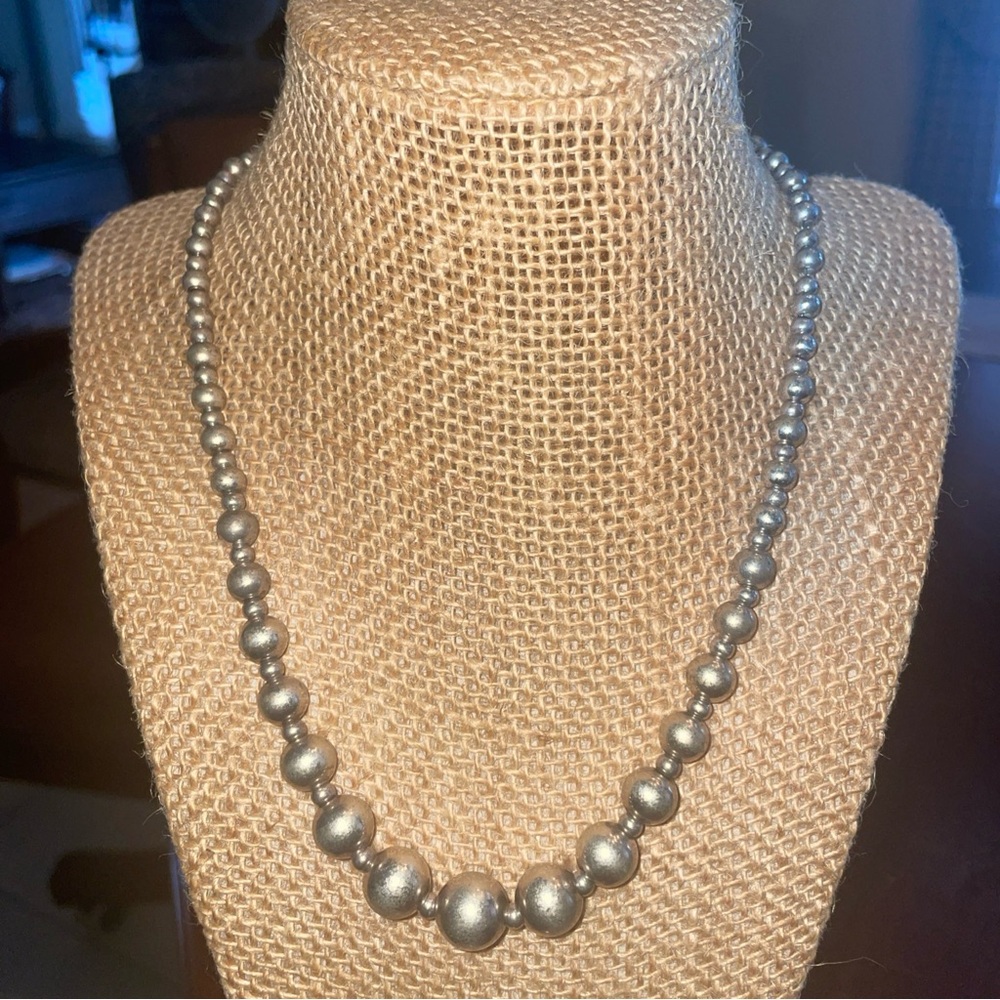 Vintage Sterling Silver Navajo Pearls Necklace 18” Oxidized Mk’d